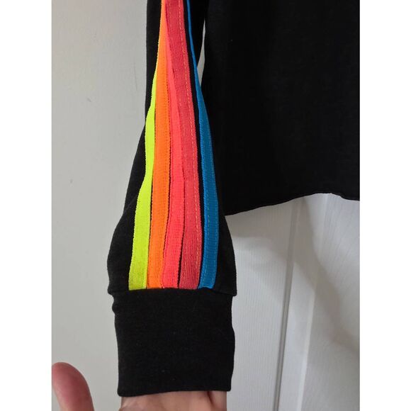 Aviator Nation Bolt Cropped Classic Crew Sweatshirt Heather Navy Neon size M - Picture 7 of 12